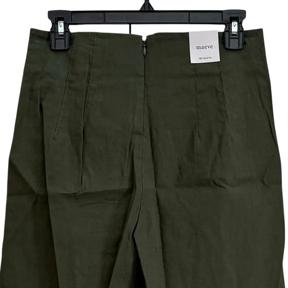 Anthropologie Maeve Colette Magic Fabric Ruffle Hem Crop Wide-Leg Pants 28 Green
